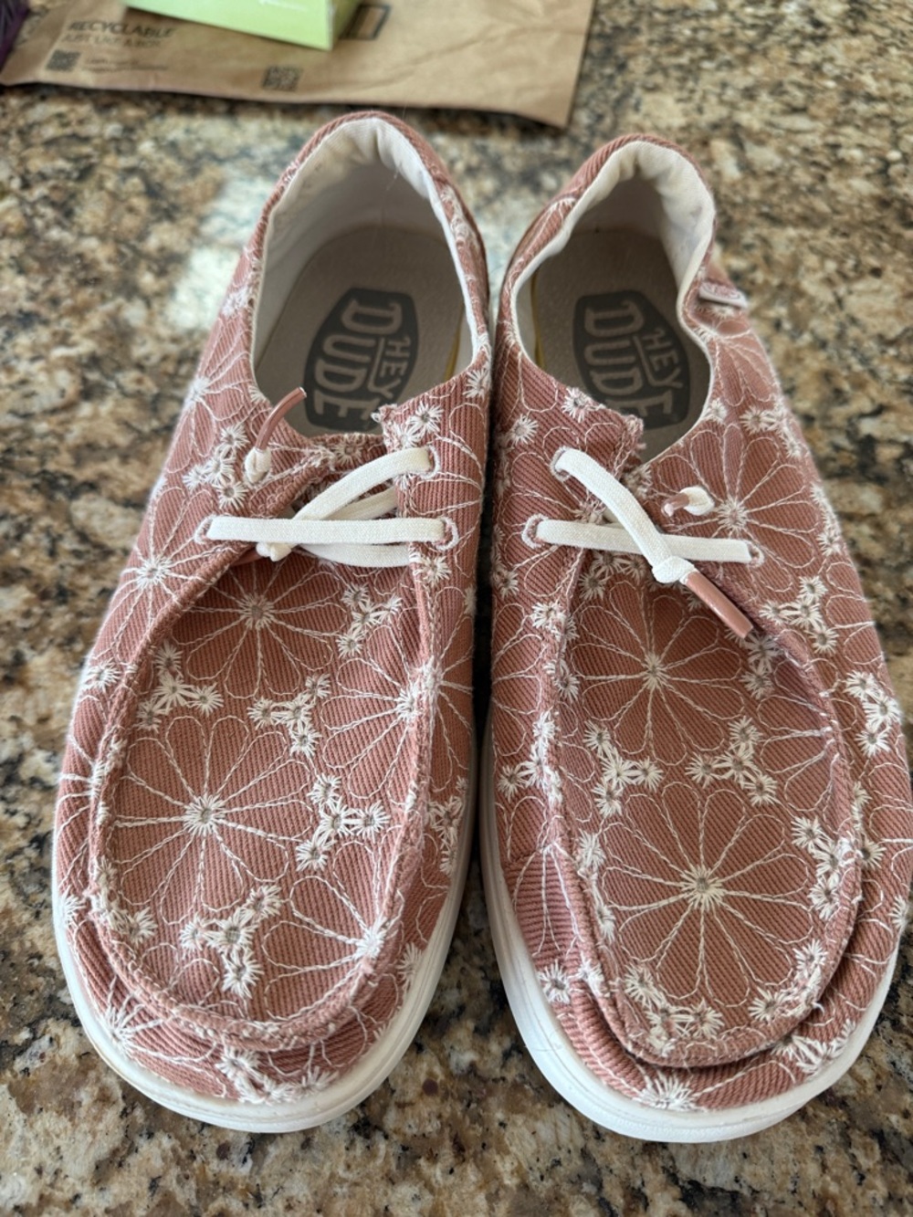 Hey Dude Pink Floral Knit Lace-Up Sneakers